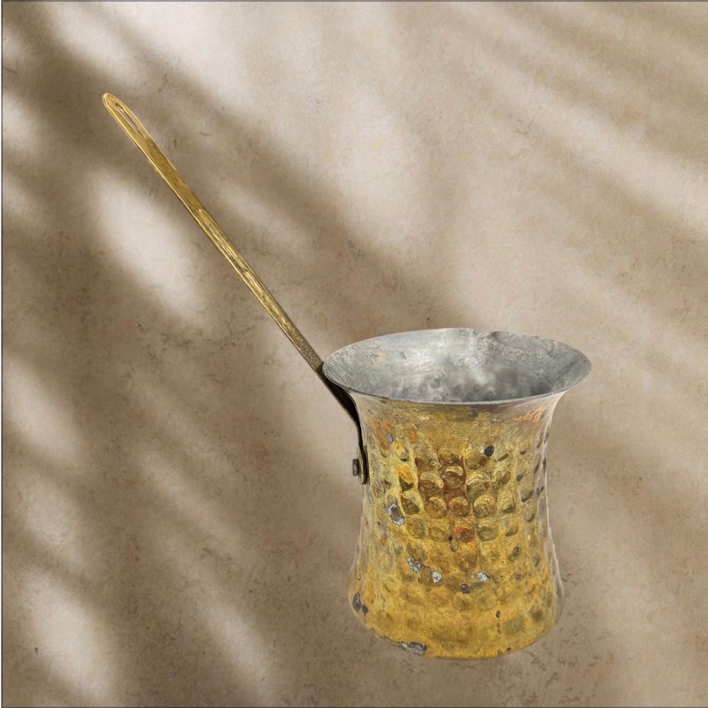 Vintage Hammered Brass Turkish Coffee Pot Cezve Long Handle Boho Kitchen Decor
